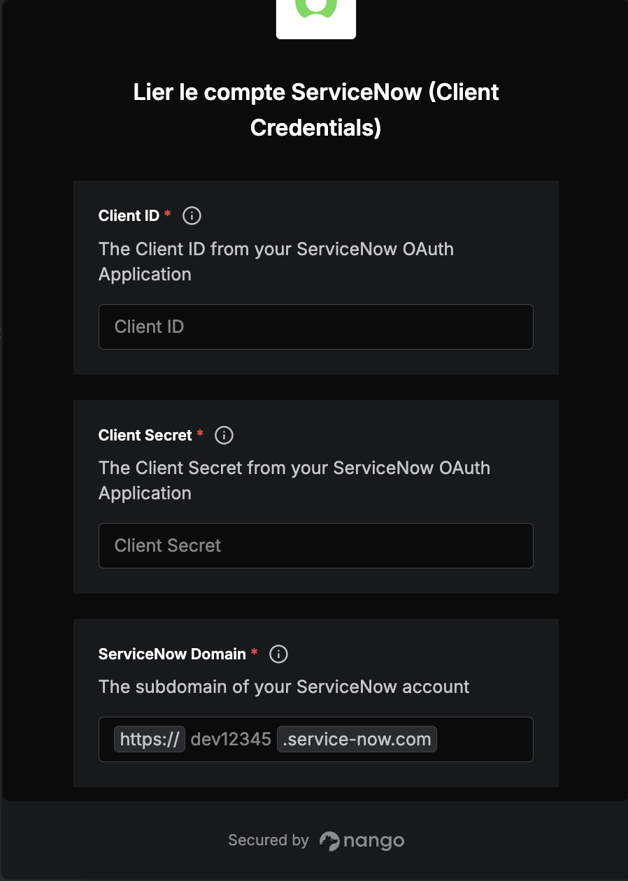ServiceNow Integration Form